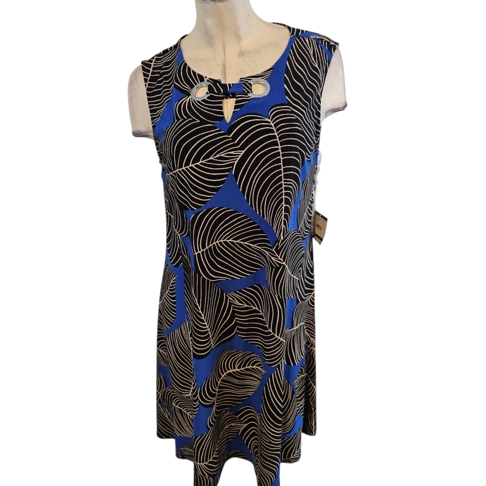 Anne Klein Size L Sleeveless Shift Dress Blue Black White - Picture 2 of 12
